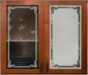 etched cabinet glass positive negative florence Cabinet Glass. Left door glass is Positive, right is negative.