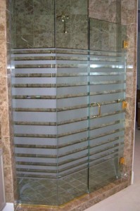 etched decorative glass shower enclosure bands wide skinny "Expanding Bands", a simple design targeting the center sections, for an added touch and a bit of obscurity.
