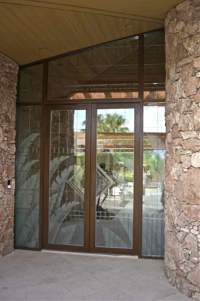 door/window/stained glass/beveled tropical leaves - 5 View from the outside as you approach the home.