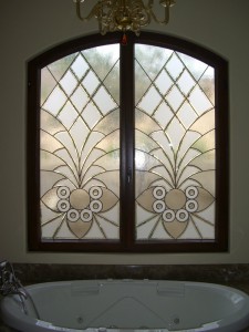 "Arabesque Bevels" tub windows, private residence The Hideaway, La Quinita, California