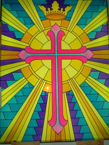 carved painted glass window cross with beams crown carved painted glass window cross with beams crown
