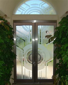 frosted glass doors window geometric in