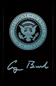 glass Presidential Seal etched carved Bush signature Full view of the Glass with Signature