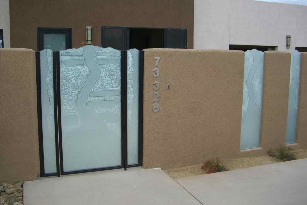 custom iron gate abstract etched glass sans soucie