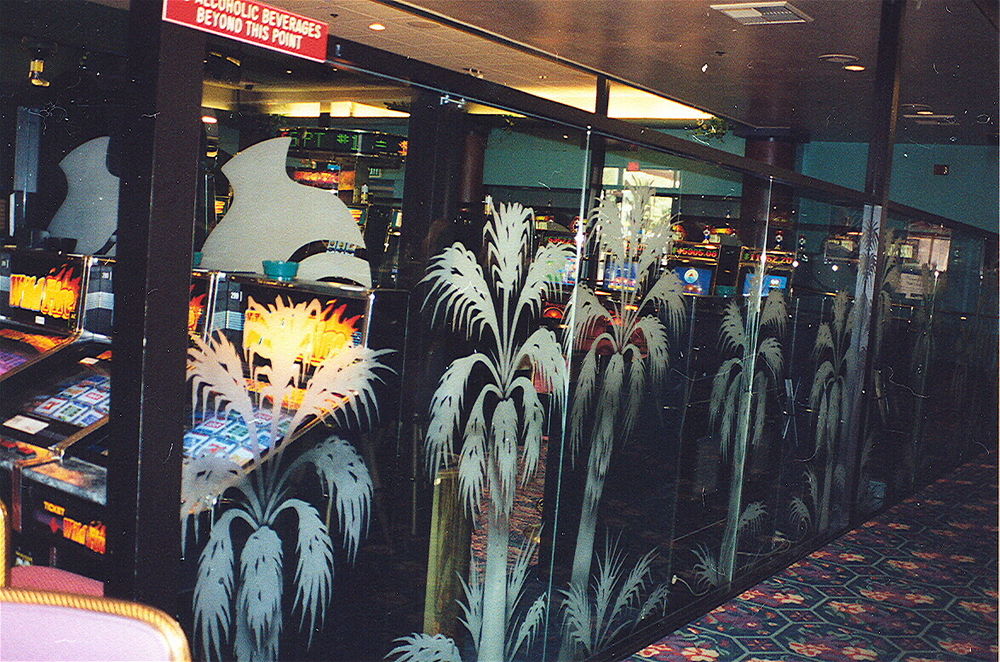 etched glass wall date palm spa casino palm springs by sans soucie "Spa Casino Palms" wall and partition glass at the Spa Resort Casino in downtown Palm Springs, California