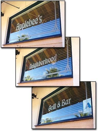 etched glass windows applebees by sans soucie Etched glass entry windows, Applebee's Cathedral City, California