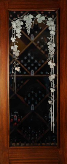 wine cellar door glass etched trellis Wine cellar glass doors from Sans Soucie