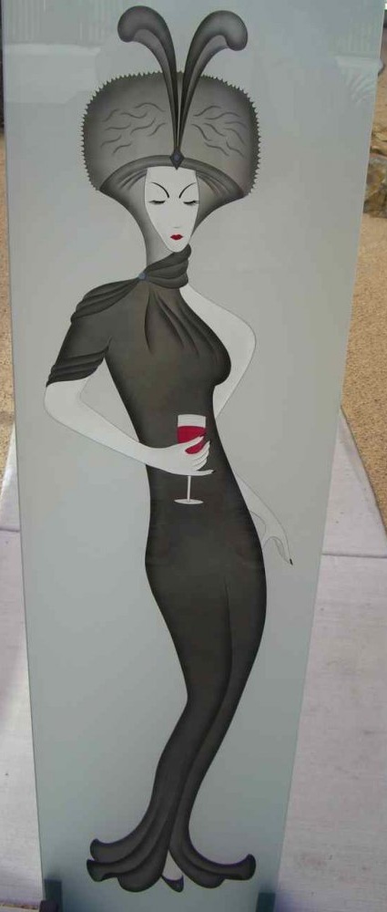 etched glass door erte woman black fur etched glass door erte woman black fur