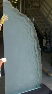 decorative etched glass shower divider shoreline waves Shoreline Waves