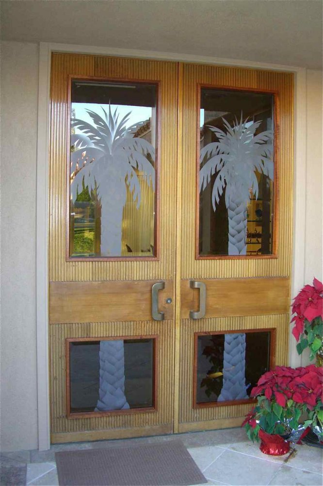etched glass door callifornai fan palm frosted