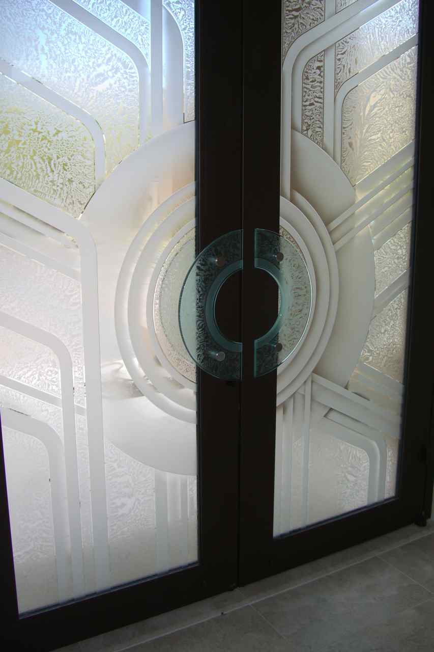 etched glass door geometric circle pinstripes - 2