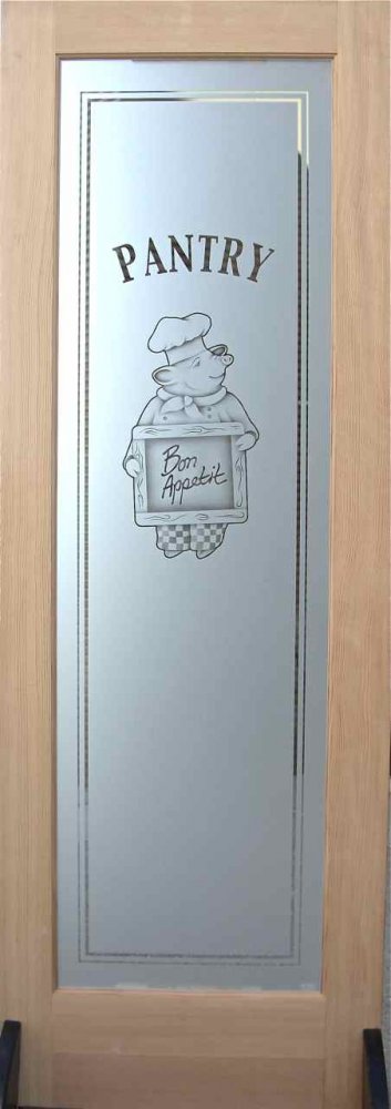 chef pig etched pantry door glass