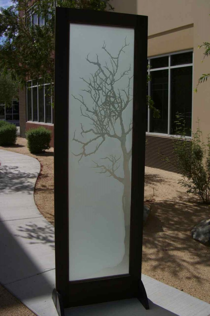 etched glass door Tree silhouette - 3