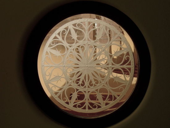 etched carved glass ornamental iron pattern