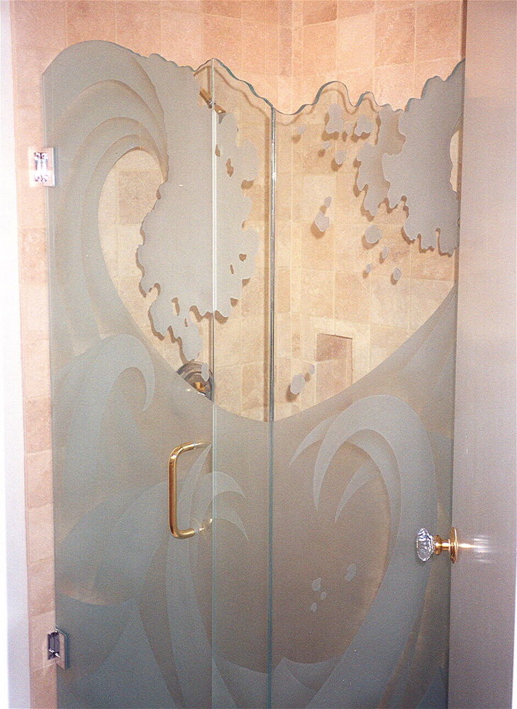 decorative glass shower design High Seas by Sans Soucie Art Glass