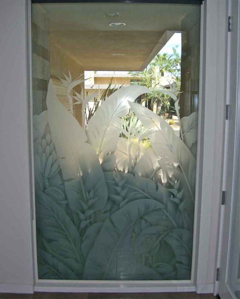 frosted glass windows tropical