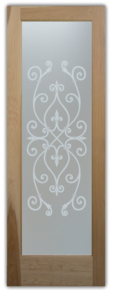 interior glass doors etched ironwk