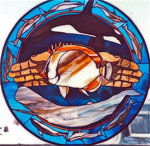 stained glass hands save the whale foundation vintage ss3