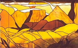 stained glass window desert scene vintage ss7