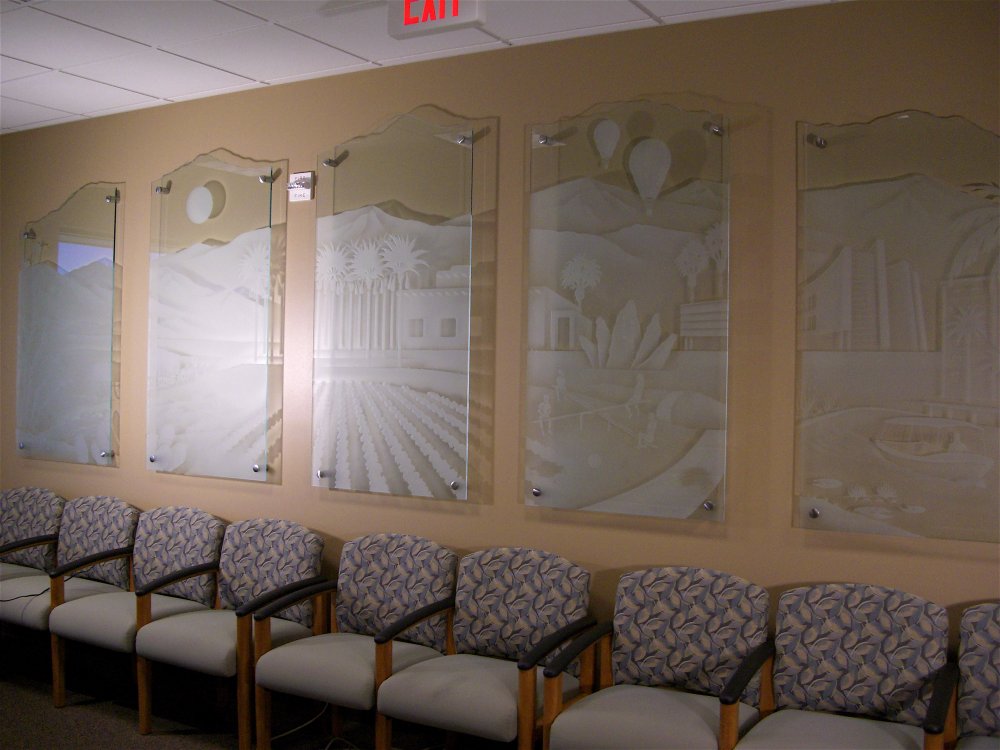 Etched Glass  Wall  Art  Portraying the History of Palm 