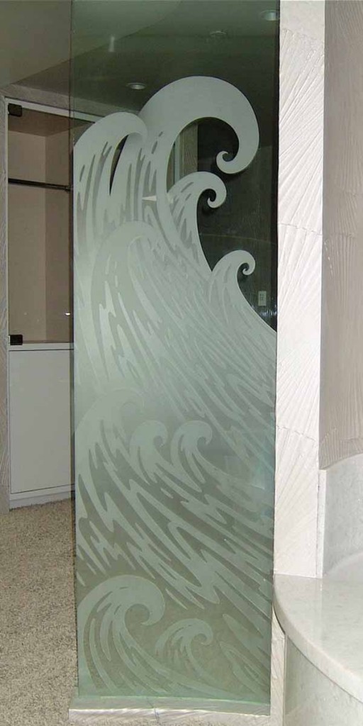 Glass Shower Door Sans Soucie Art Bathroom Divider Glass Frosted Carved Ocean Wave