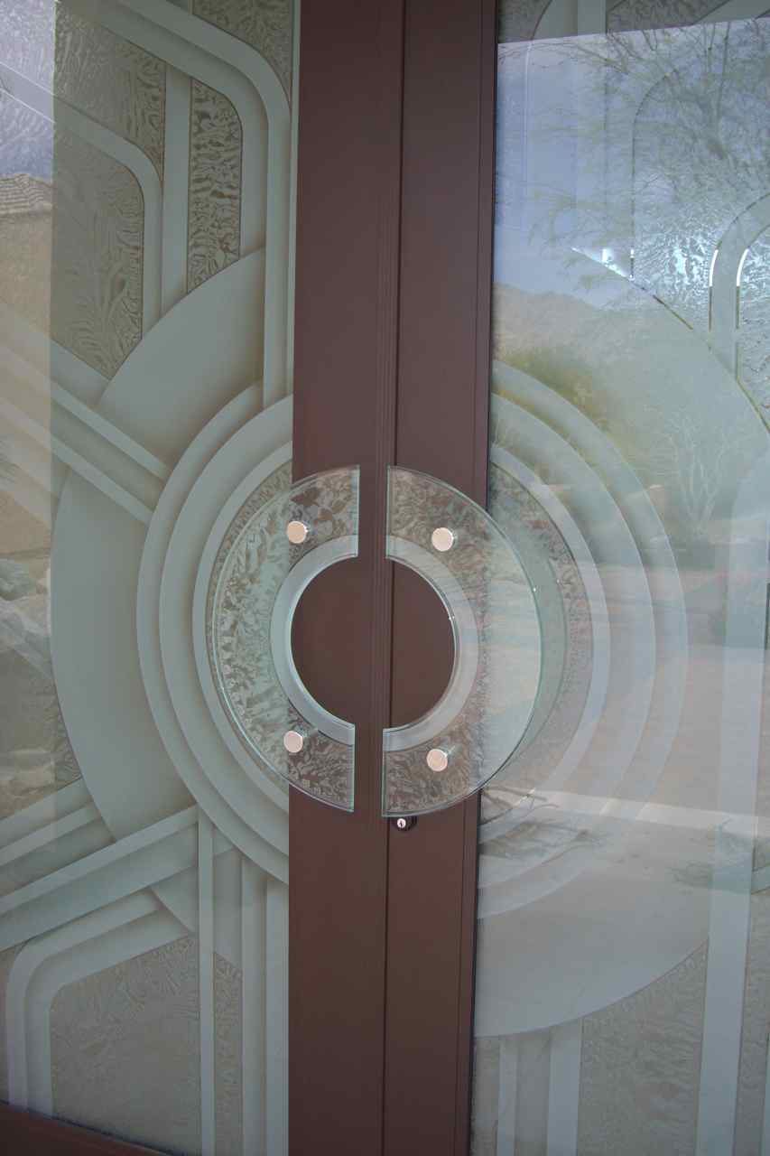 Etched Glass  Doors  with GLASS  DOOR  PULLS by Sans Soucie 