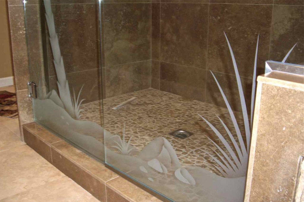  Glass Shower Door: Desert Palm Tree Scene - Sans Soucie Art Glass