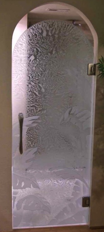 Etched Carved Glass Frameless Bathroom Bedroom Door Sans
