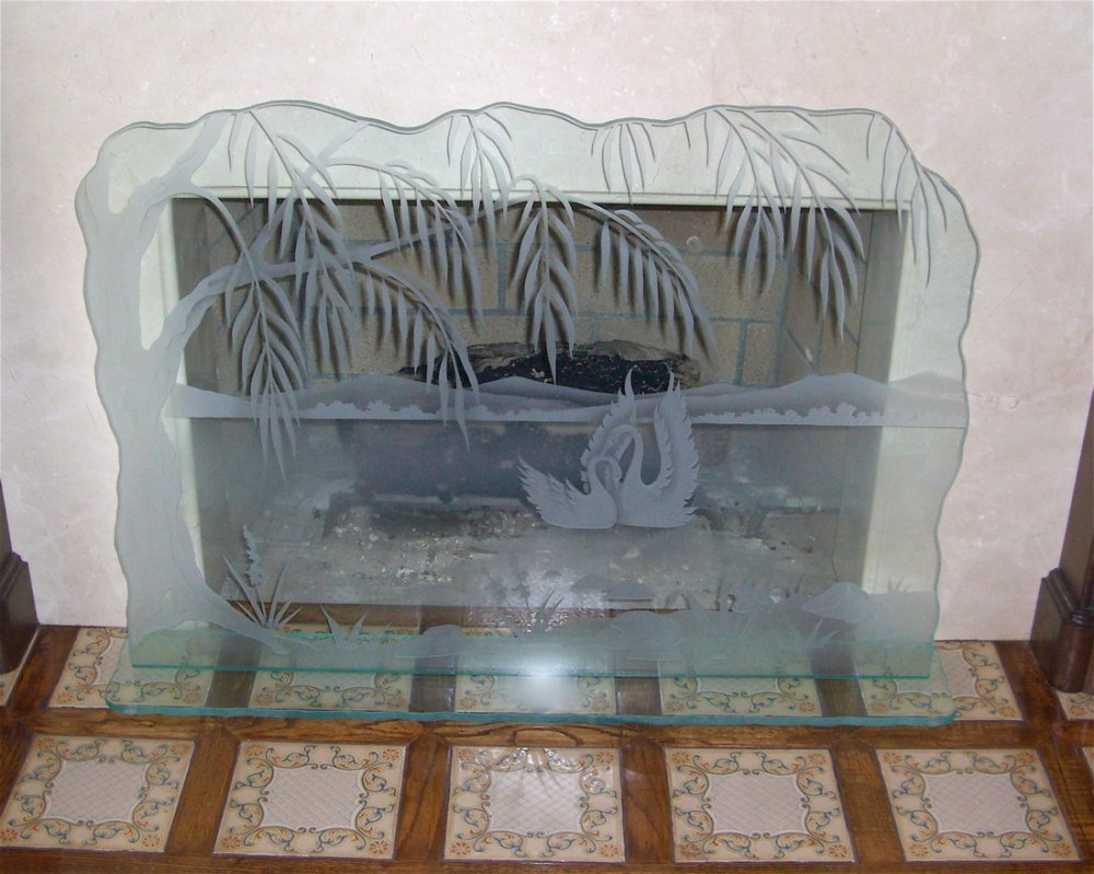 Fireplace Screens Sans Soucie Art Glass Swan Glass Fireplace Screen