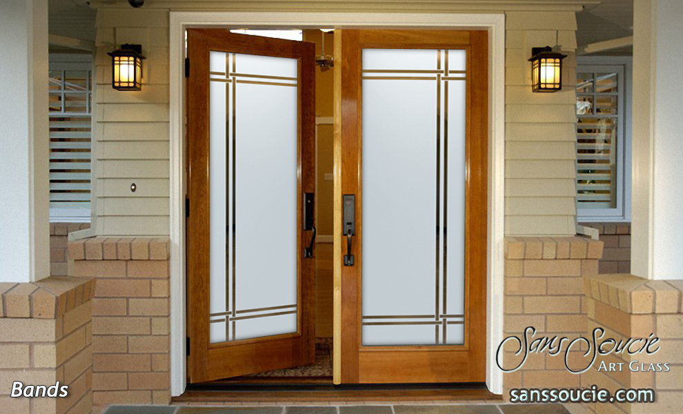 Bandsetched Glass Front Doors Modern Style Interior Frosted Glass Doors Etching Geometric Lines Basic Design Modern Sans Soucie Bands