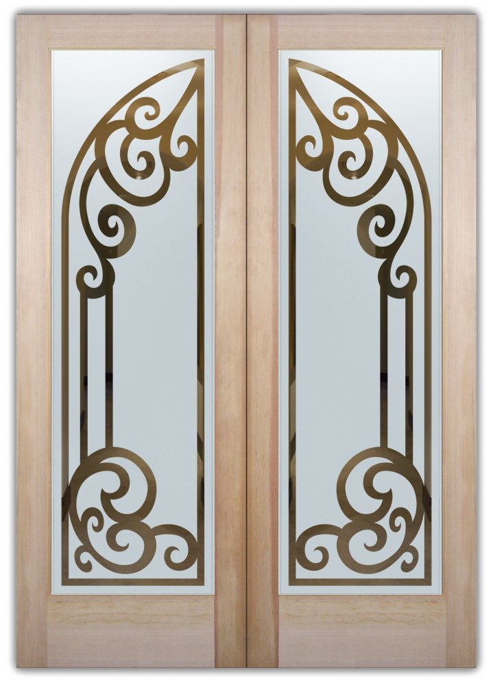 Concorde Arched Etched Glass Front Doors Tuscan Design Double Entry Doors Etched Glass Iron Bars Ornate Flourishes Tuscan Design Sans Soucie Concorde Arched
