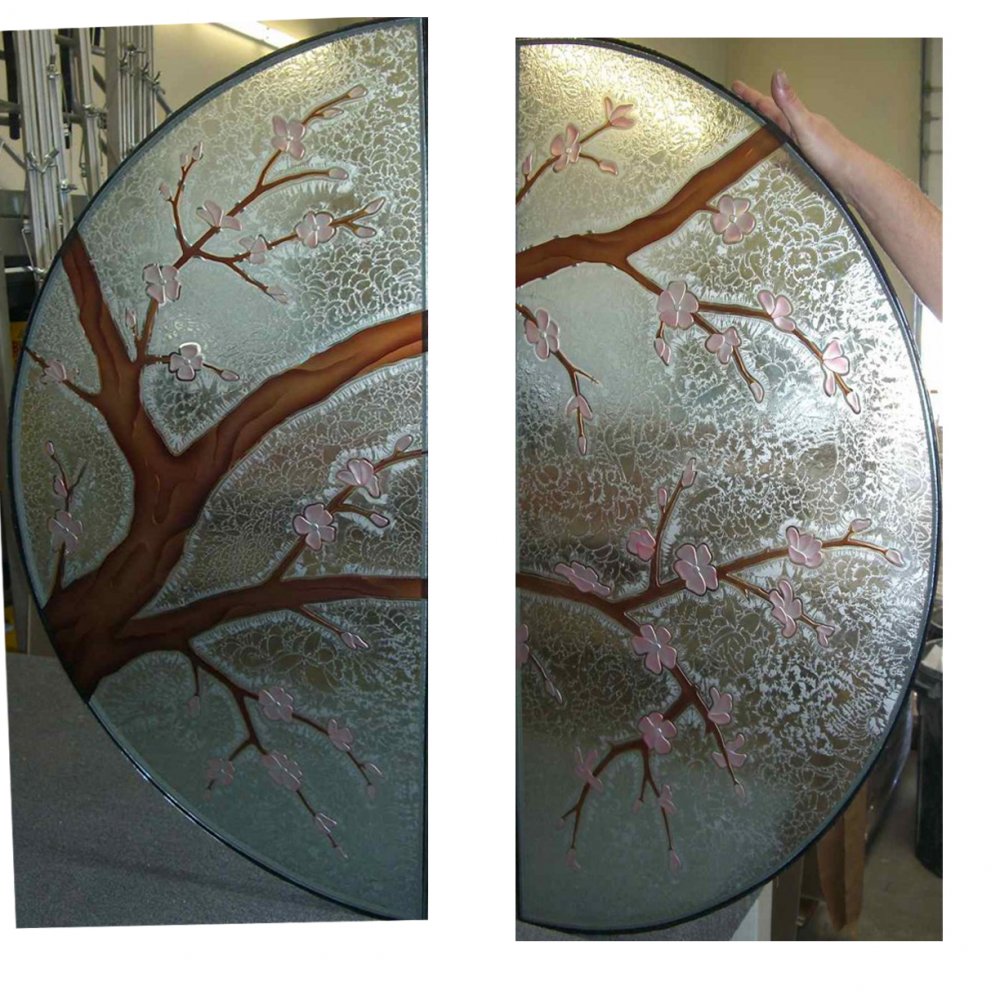 Cherry Blossom Round Glass Door Inserts Sans Soucie Glass Door Inserts Etched Carved Painted And Gluechipped By Sans Soucie