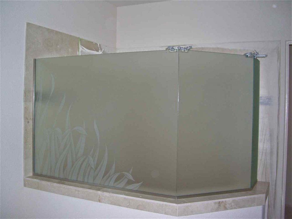 Reeds Frosted Glass Shower Etched Tropical Design Glass Shower Etched Tropical Design Thick Foliage Reeds Frosted Sans Soucie