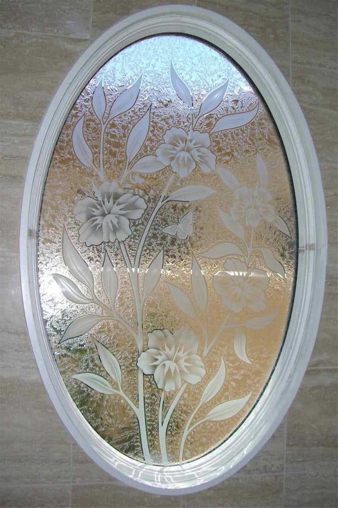 Hibiscus Bty II Glass Window Etched Glass Tropical Style