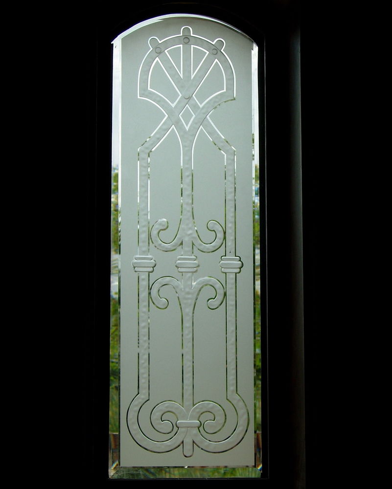 Iron Bars V Glass Window Etched Glass Tuscan Design