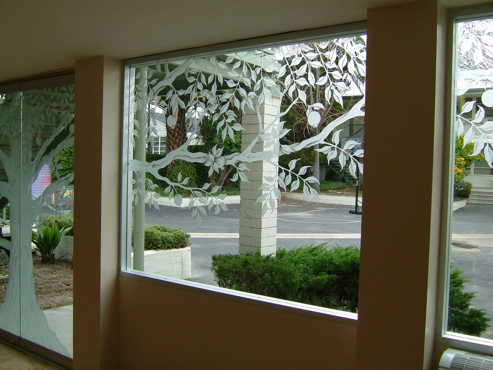 Tree Of Life Glass Windows Etched Rustic Design
