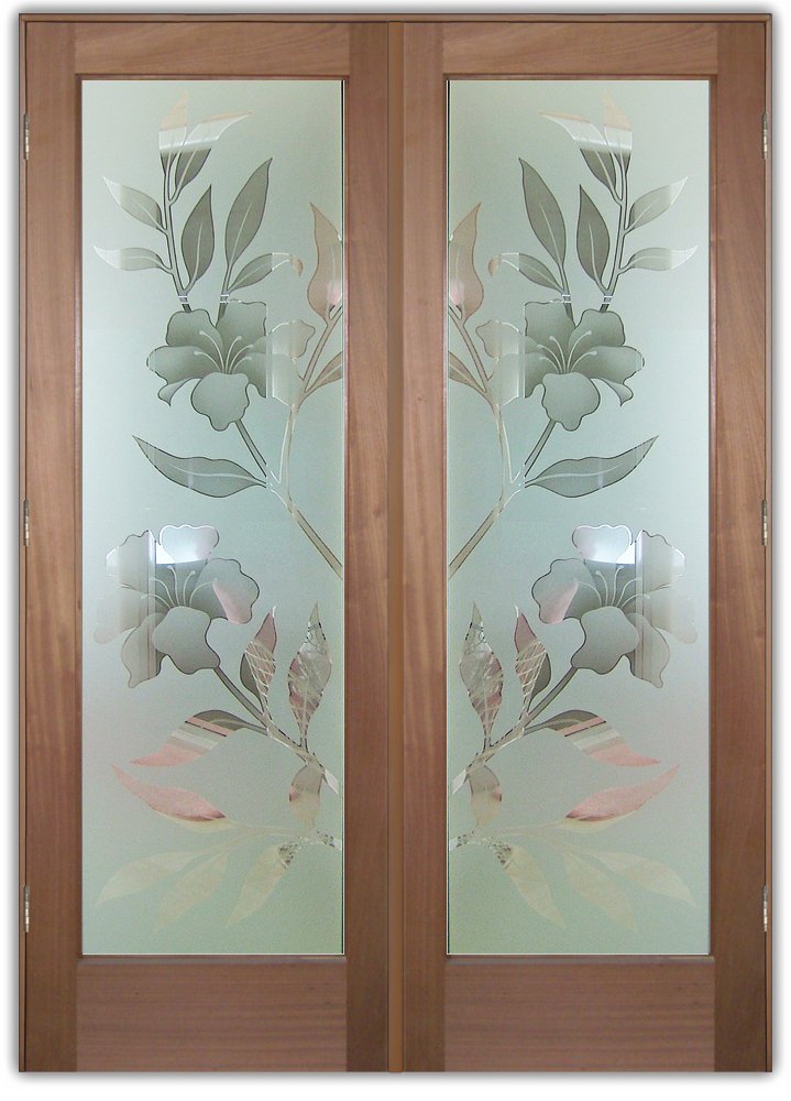 Hibiscus 2d Misted Etched Glass Doors Tropical Decor