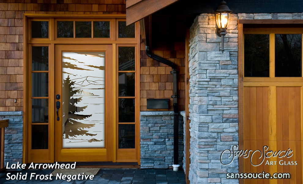 Frosted Gl Front Door With Mountain View I Sans Soucie Lake Arrowhead Negative