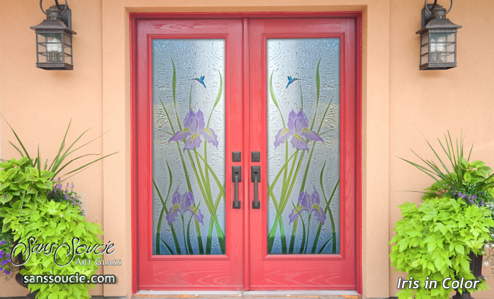Glass Front Doors With Beautiful Hand Painted Colors Glass Front Doors Painted Iris