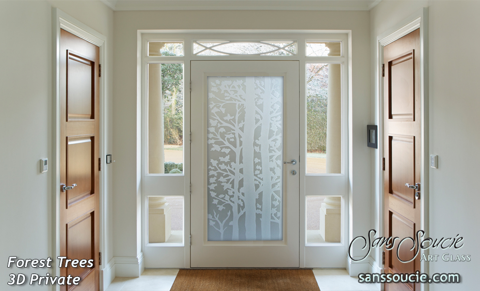 Custom Glass Front Doors Sans Soucie Art Glass Entry Doors Etched Trees Rustic Style Forest 3d Private