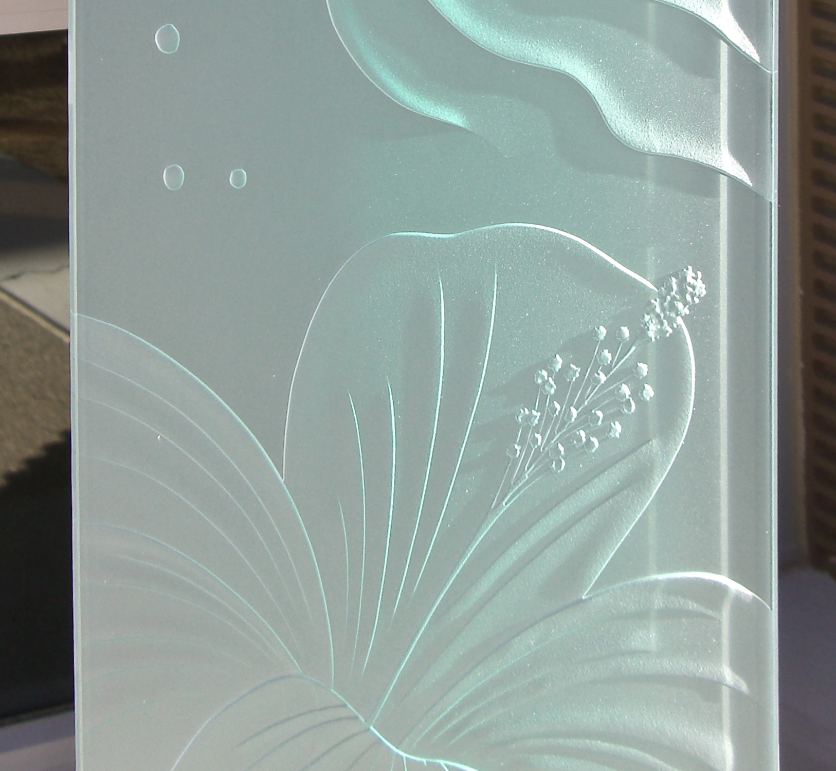 etched glass window hibiscus waves sans soucie Sans Soucie Art Glass