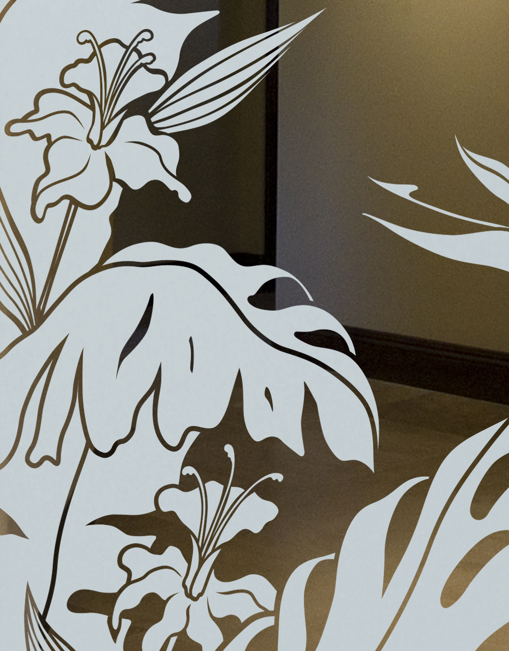 Tropical Peak Ii 1d Positive Etched Glass Door Sans Soucie Art Interior Door Glass Frosting Tropical Foliage Sans Soucie