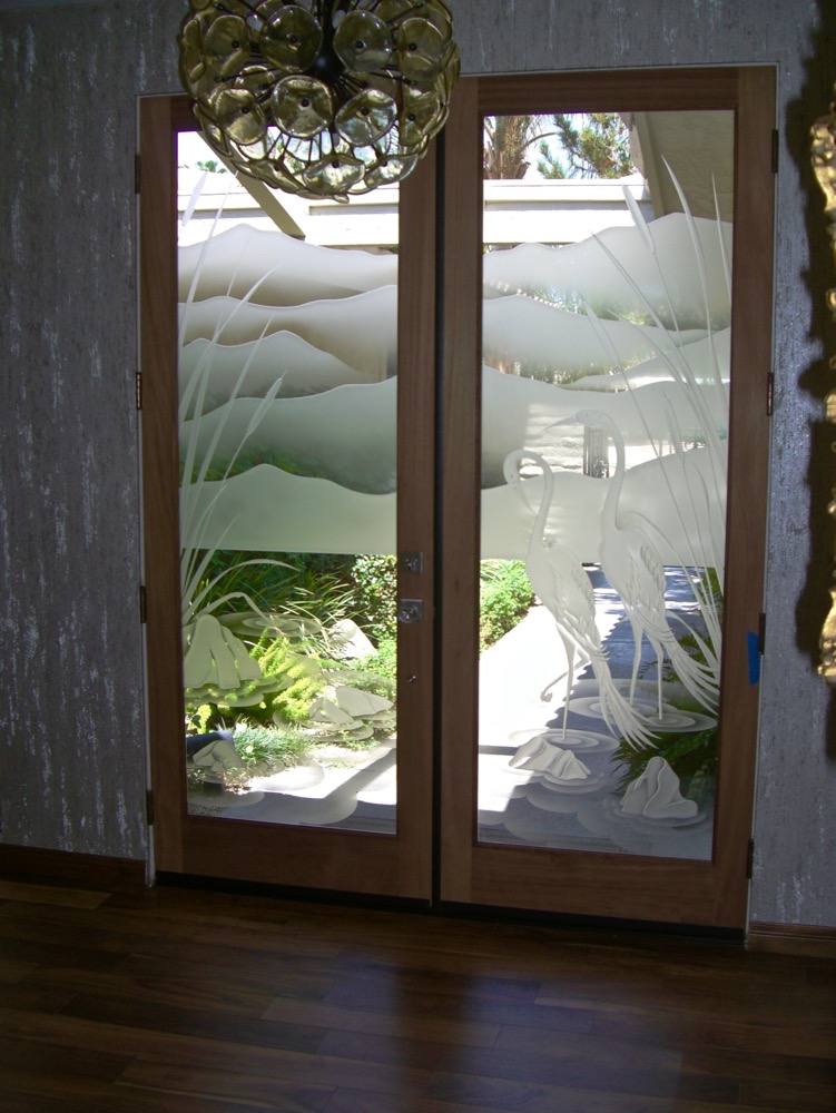 Cranes & Cattails 3D Glass Entry Doors Sans Soucie Cranes & Cattails 3D Glass Entry Doors Sans Soucie