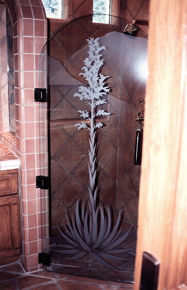 Aloe In Blm Glass Shower Doors Etched Rustic Decor