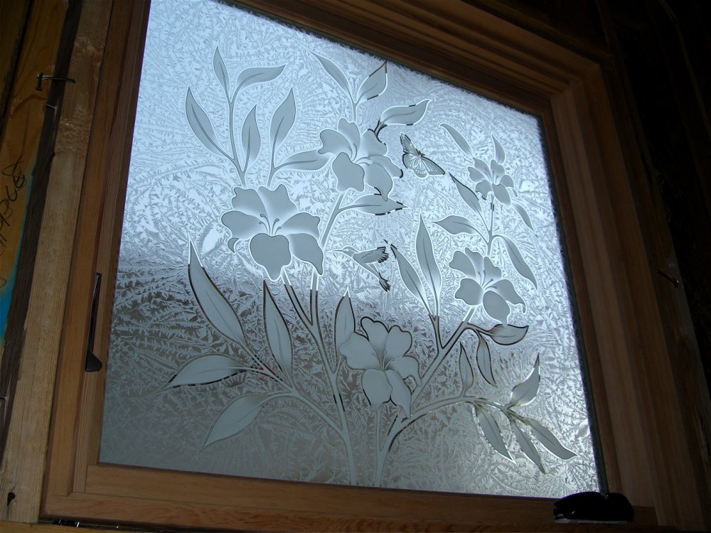 hibiscus beauty glass window etched glass tropical style