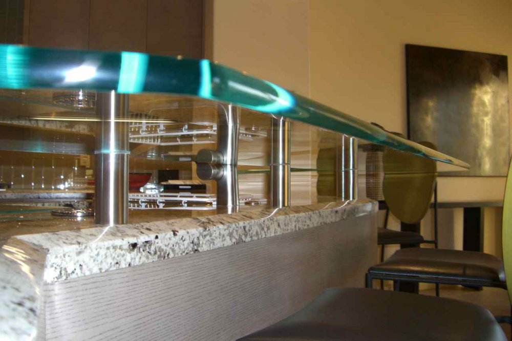 Glass Kitchen Counter Bar Top :: Floating Glass Bar Top 