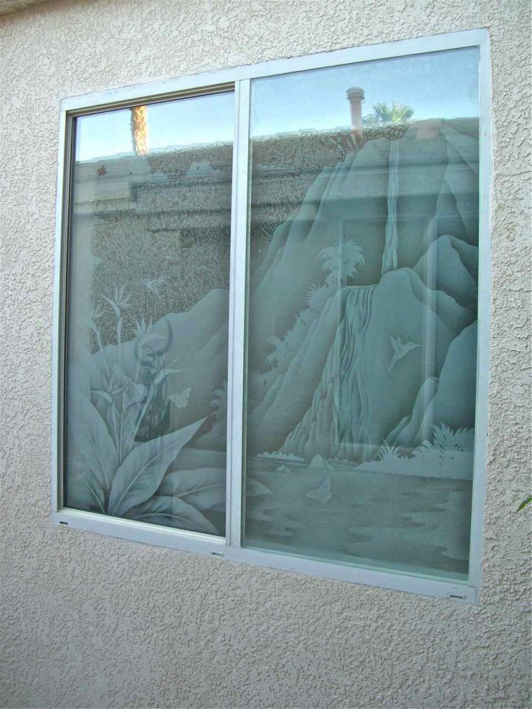 Trpcl Waterfall Glass Window Etched Glass Tropical Style