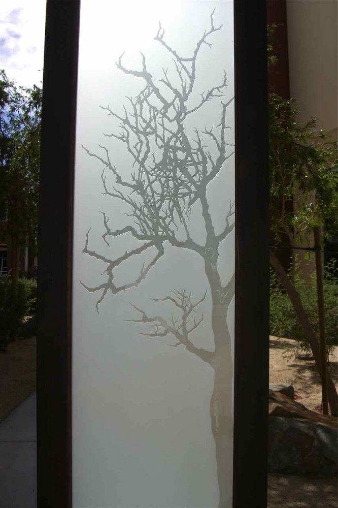Winter Tree 3D Etched Glass Doors Rustic Decor Winter Tree 3D Etched Glass Doors Rustic Decor