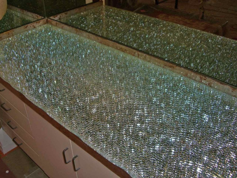Shattered Glass Bar Top: Starphire over Clear Mirror ...